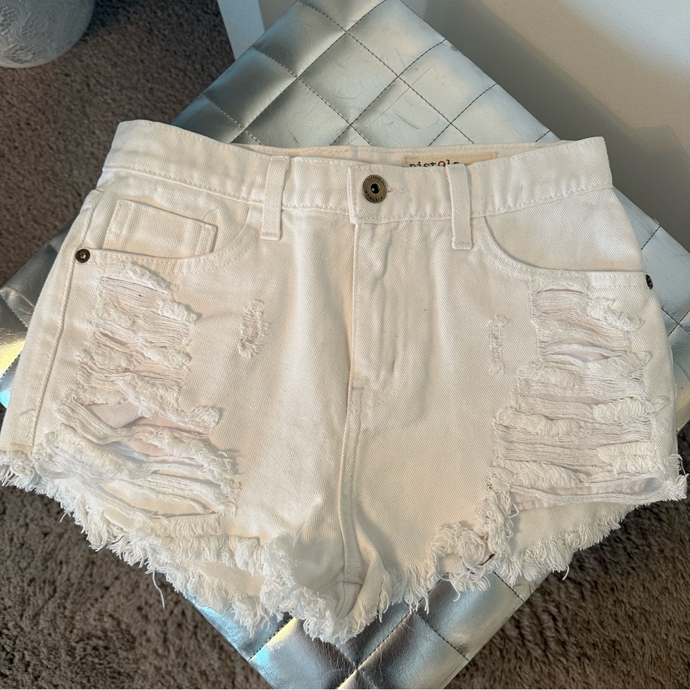 Pistola Distressed White Jean Shorts